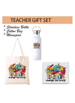PRINTSHOP4ME Teacher's Day Pack of 3 Combo Pack - Stainless Steel Bamboo Cap Flask Bottle 600ml, Cotton Bag and Mousepad - Teacher's Day Gift Set - Gift for World Teachers Day  - Image 2