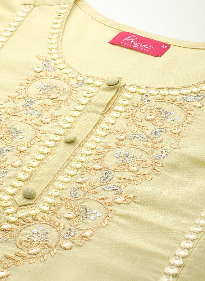 Rue Collection Yellow Ethnic Motifs Embellished Kurta for Women - Image 2
