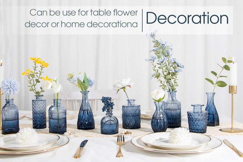 TBWIND 12pcs Glass Bud Vases Set  Small Vases for Flowers  Blue Bud Vase for Centerpieces in Bulk  Mini Vintage Vase for Rustic Wedding Decorations  Office and Home Table Flower D?cor-Blue - Image 2