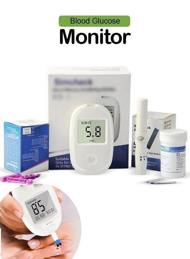 جهاز قياس سكر الدم المحمول الأوتوماتيكي بالكامل، دقيق وسهل الاستخدام مع 50 شريط اختبار، وقلم وخز، و50 إبرة وخز، نتائج سريعة، تخزين للذاكرة، وتشغيل بدون أكواد - Image 1