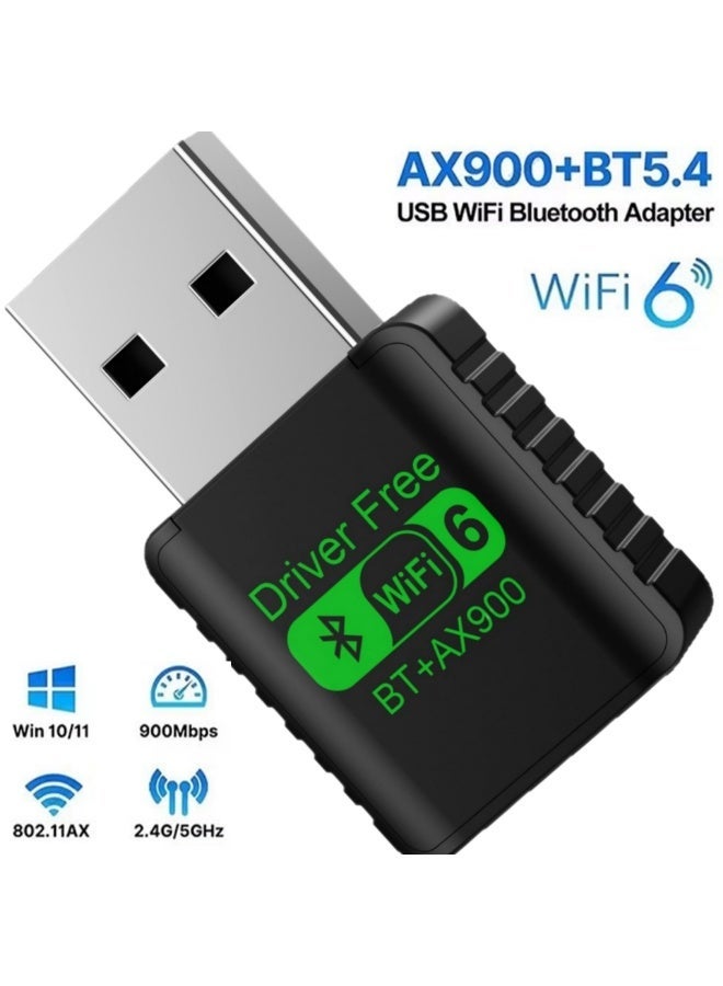 محول واي فاي لاسلكي USB، محول شبكة لاسلكية ثنائي النطاق 2.4/5 جيجاهرتز بسرعة 900 ميجابت في الثانية بتقنية بلوتوث 5.4 - Image 1