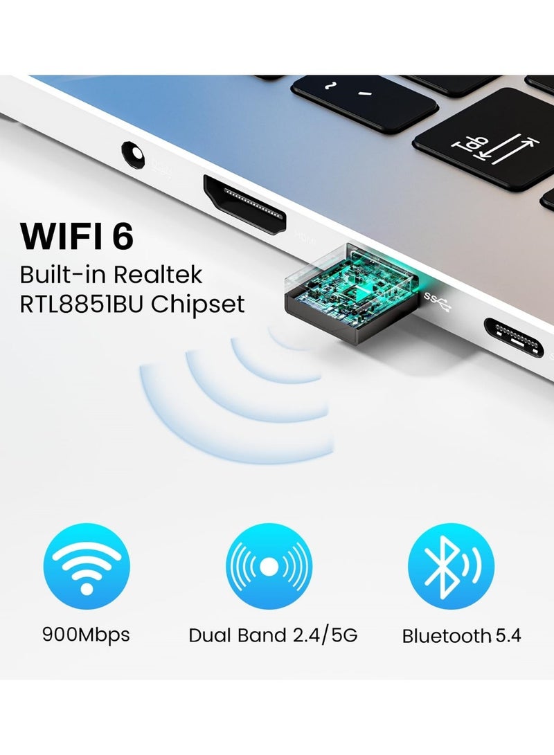محول واي فاي لاسلكي USB، محول شبكة لاسلكية ثنائي النطاق 2.4/5 جيجاهرتز بسرعة 900 ميجابت في الثانية بتقنية بلوتوث 5.4 - Image 2