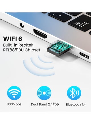 محول واي فاي لاسلكي USB، محول شبكة لاسلكية ثنائي النطاق 2.4/5 جيجاهرتز بسرعة 900 ميجابت في الثانية بتقنية بلوتوث 5.4 - view 4