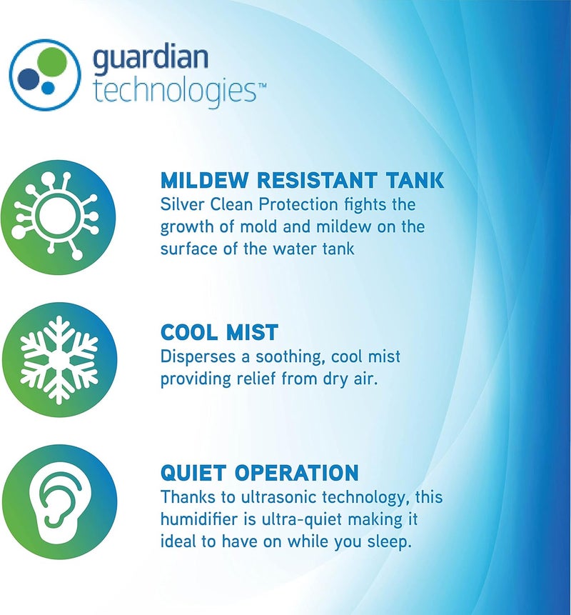 PureGuardian Pure Guardian H910BL Ultrasonic Cool Mist Humidifier 14 Hrs Run Time 210 Sq Ft Coverage Small Rooms Quiet Filter Free  - Image 3