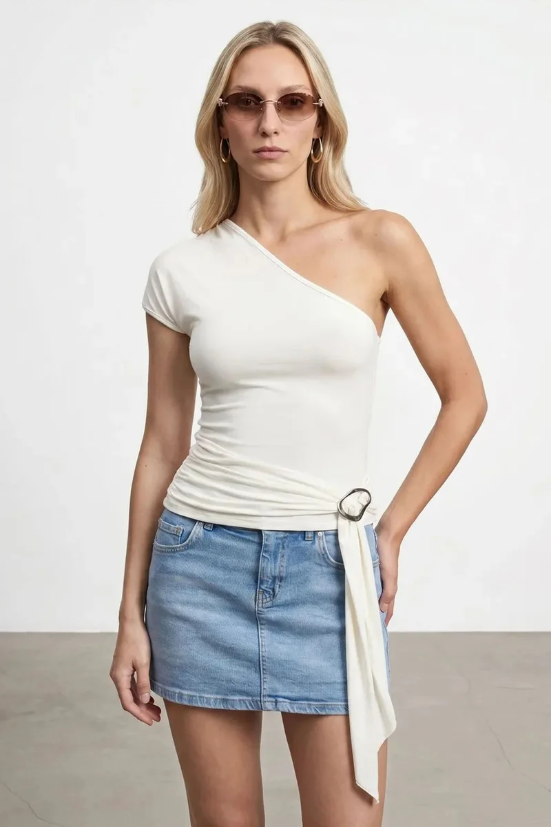 Dilvin DILVIN Asymmetrical Tie Detail Blouse