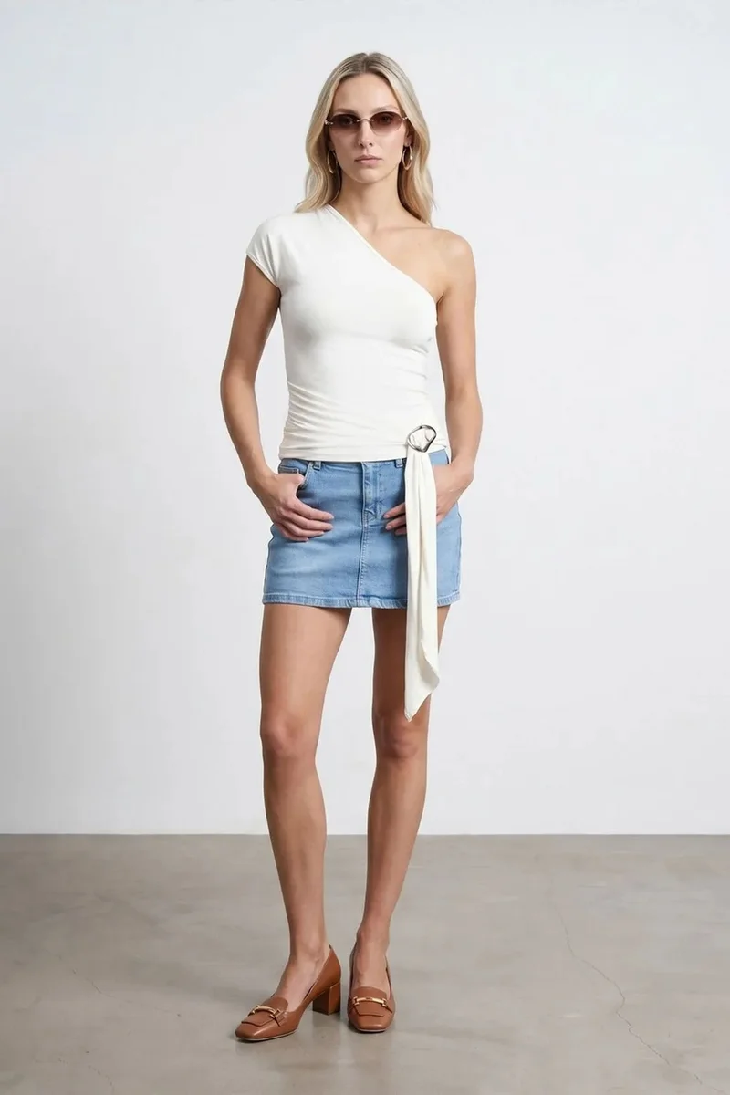 Dilvin Dusty White DILVIN Asymmetrical Tie Detail Blouse for Women | Best Price UAE