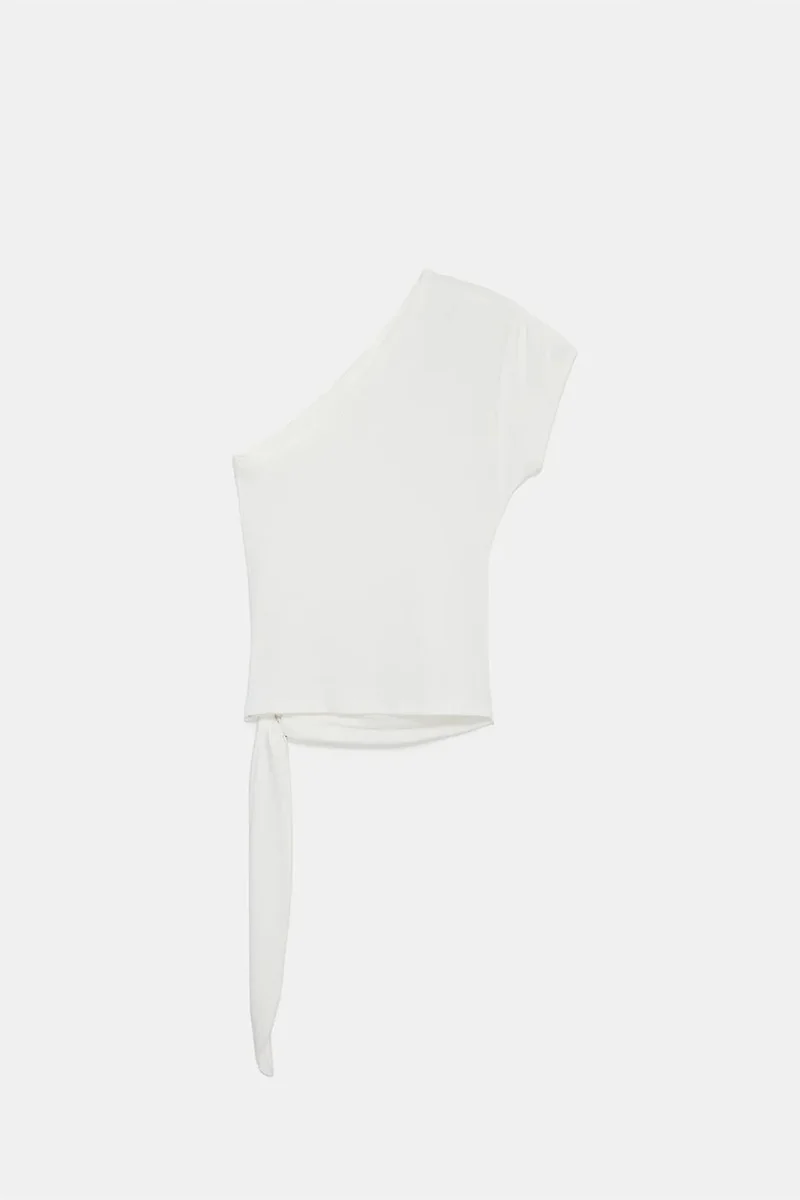 Dilvin Dusty White DILVIN Asymmetrical Tie Detail Blouse for Women | Best Price UAE