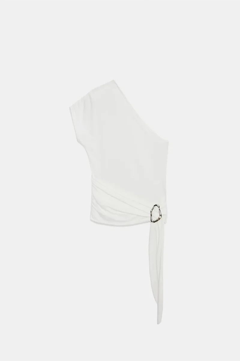 Dilvin Dusty White DILVIN Asymmetrical Tie Detail Blouse for Women | Best Price UAE