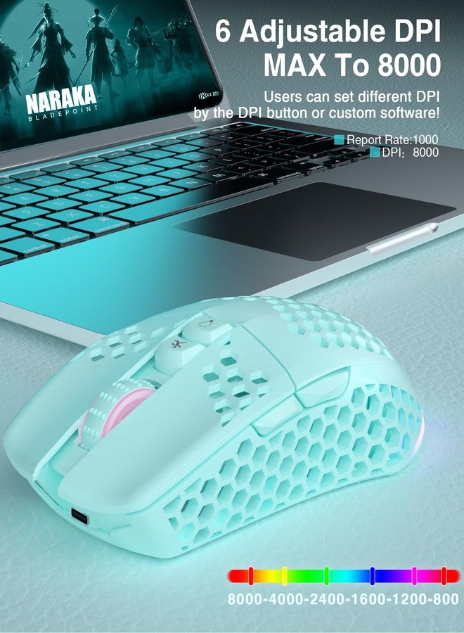 SOLAKAKA ماوس ألعاب لاسلكي SOLAKAKA SM600 بتصميم خلية النحل، بدقة 8000 نقطة في البوصة، بثلاثة أوضاع، يدعم تقنية بلوتوث 5.1/2.4 جيجا هرتز لاسلكيًا/منفذ USB-C سلكيًا، مزود بزرين جانبيين، قابل للبرمجة، وإضاءة RGB، متوافق مع أجهزة الكمبيوتر الشخصية/أجهزة ماك/أجهزة الكمبيوتر المحمولة، لون أخضر. - Image 5