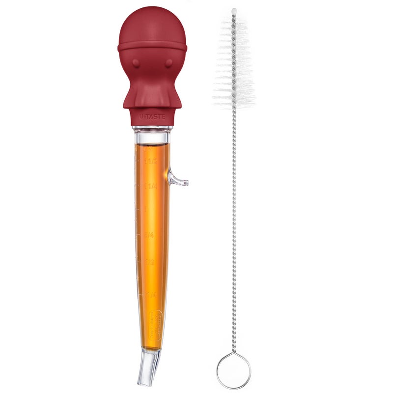 U-Taste UTaste 15oz Angled Turkey Baster 2282F Heat Resistant Food Grade Tritan and Silicone Large Octopus Bulb Baster Set with Cleaning Brush for Cooking Basting Meat Poultry Beef Chicken Red - Image 2