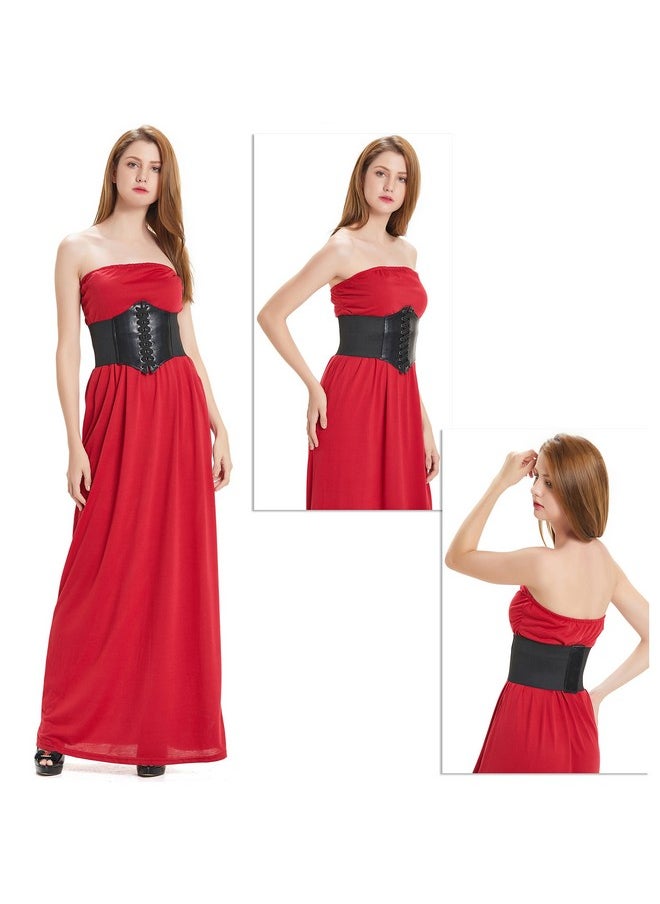 HANERDUN - Lace-Up Waspie Corset Belts For Women Elastic Waist Belt Tied Retro Wide Belt - Image 1