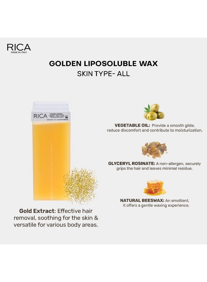 Rica شمع إزالة الشعر بدون ألم ريكه جولدن رول أون للرجال والنساء | شمع إزالة تان سريع وسهل لجميع أنواع البشرة | 100 مل، عبوة من 2 - Image 2