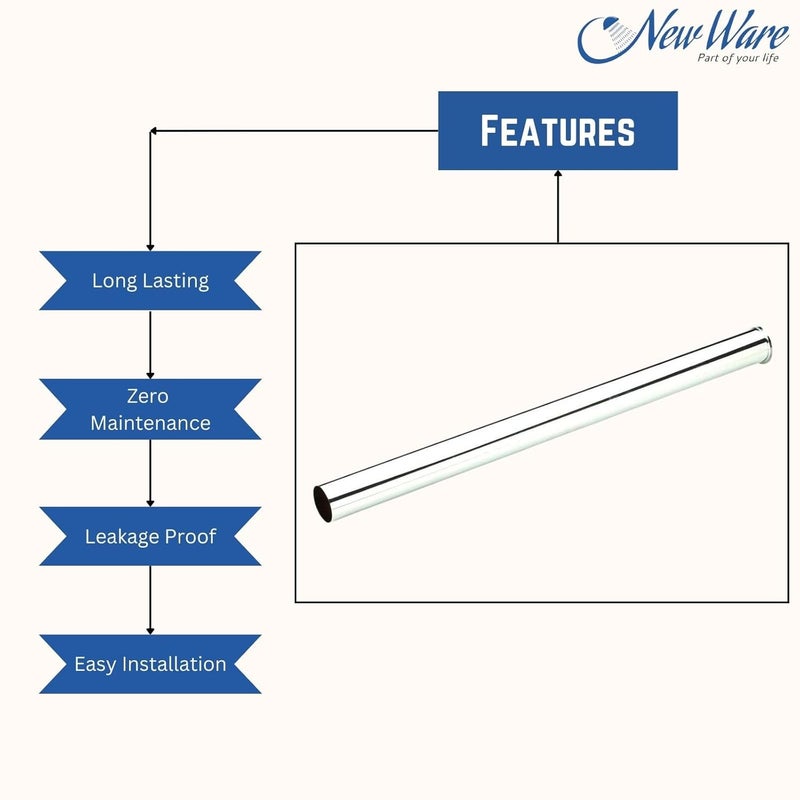 NEW WARE ® أنبوب تصريف بطول 12 بوصة لفخ الزجاجة – أنبوب بقطر 30 مم لحوض الحمام، حوض المطبخ، حوض الغسيل (متين، سهل التركيب) - Image 5