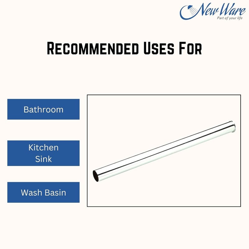 NEW WARE ® أنبوب تصريف بطول 12 بوصة لفخ الزجاجة – أنبوب بقطر 30 مم لحوض الحمام، حوض المطبخ، حوض الغسيل (متين، سهل التركيب) - Image 4