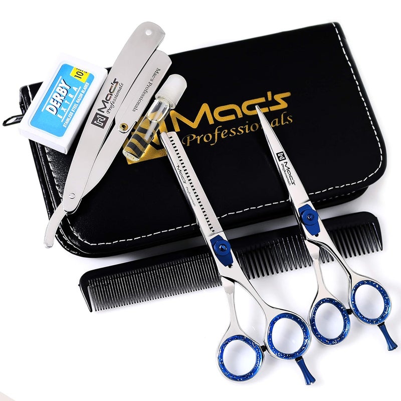 Macs Professional Barber Razors Edge Hair Cutting Scissors 5 PCs Set 6 Barber ShearsScissors W 6 TexturizingThinning Shears Set Made Of Japanese Stainless Steel With Black Leather Case15031