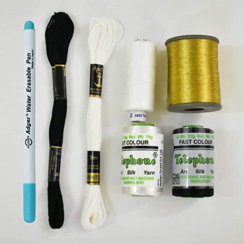 EmbroideryMaterial Aari Zardosi Embroidery Kit with Hoop Stand | Tambour Luneville DIY Practice Set for Beginners | Threads, Beads, Tools, Fabric, Tracing Designs Included (17 Types of Supplies) - Image 5