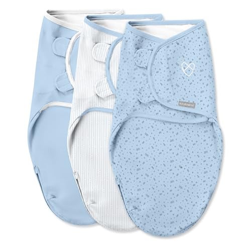 SwaddleMe by Ingenuity Easy Change Baby Swaddle in Size Small/Medium, 0-3 Months, 7-14 Pounds, 3-Pack with Easy Change Zipper - Shooting Stars - Image 1