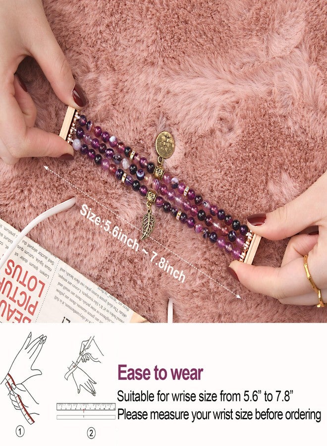 AWSMORE AWSMOR Beaded Bracelet Compatible with Fitbit Versa 4/Versa 3 Bands/Fitbit Sense 2/Sense Bands for Women, Handmade Crystal Beads Stretchy Watch Bands for Versa 4 Smartwatch (Purple) - Image 4