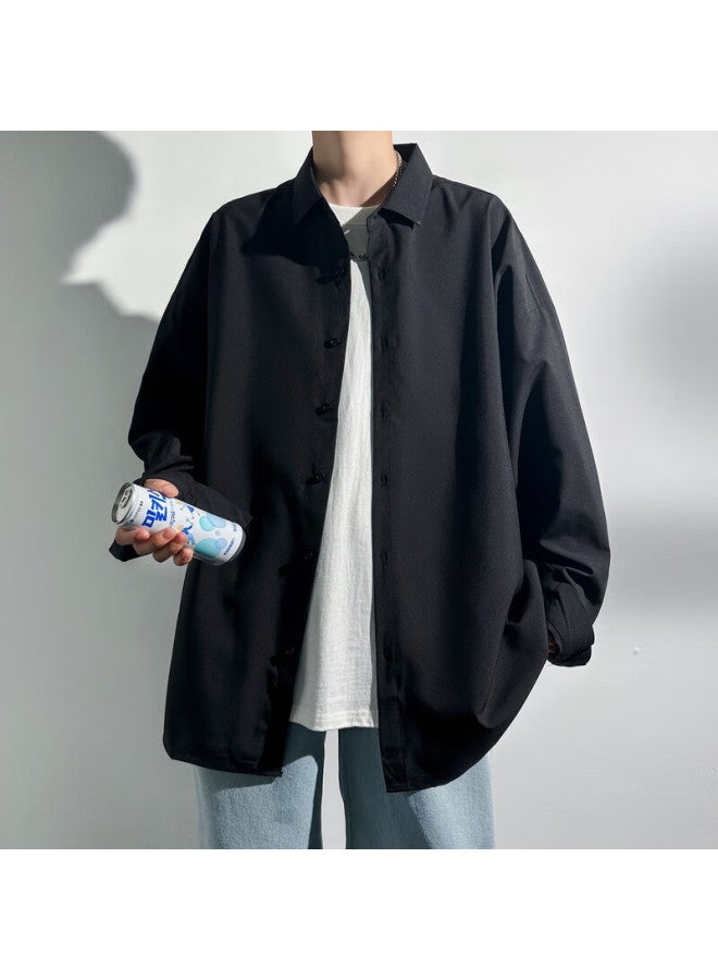 Homlean Style Minimalist Long-sleeve Shirt Men's Spring Casual Inner Wear High-end Lapel Jacket Hl11 Black 2XL - Image 5