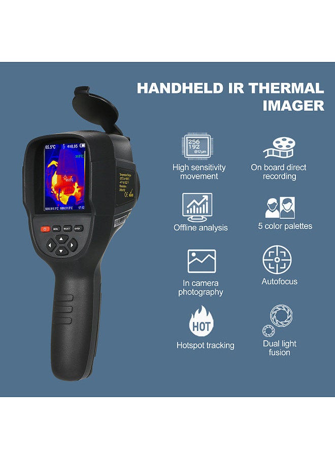 Hti HT-H18+ Infrared Thermal Imaging Camera 2200mAh Rechargeable Handheld IR Thermal Imager -20~550℃/-4~1022℉ Temperature Range 256x192 Resolution with 3.2-inch LCD Screen 5 Color Palettes