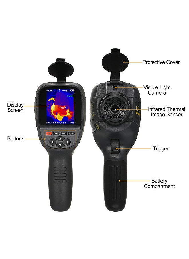 Hti HT-H18+ Infrared Thermal Imaging Camera 2200mAh Rechargeable Handheld IR Thermal Imager -20~550℃/-4~1022℉ Temperature Range 256x192 Resolution with 3.2-inch LCD Screen 5 Color Palettes