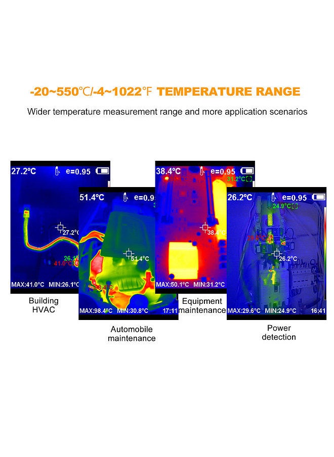 Hti HT-H18+ Infrared Thermal Imaging Camera 2200mAh Rechargeable Handheld IR Thermal Imager -20~550℃/-4~1022℉ Temperature Range 256x192 Resolution with 3.2-inch LCD Screen 5 Color Palettes