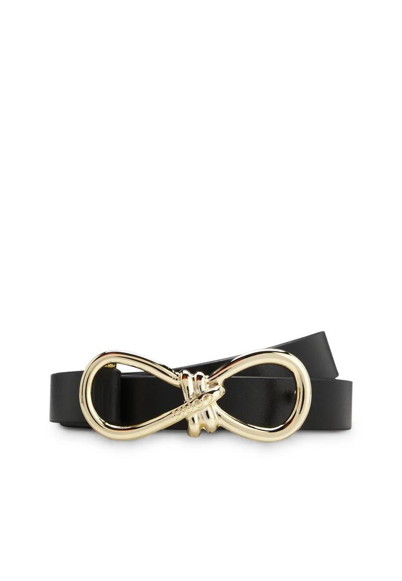HUGO Italian-leather belt with gold-tone bow buckle