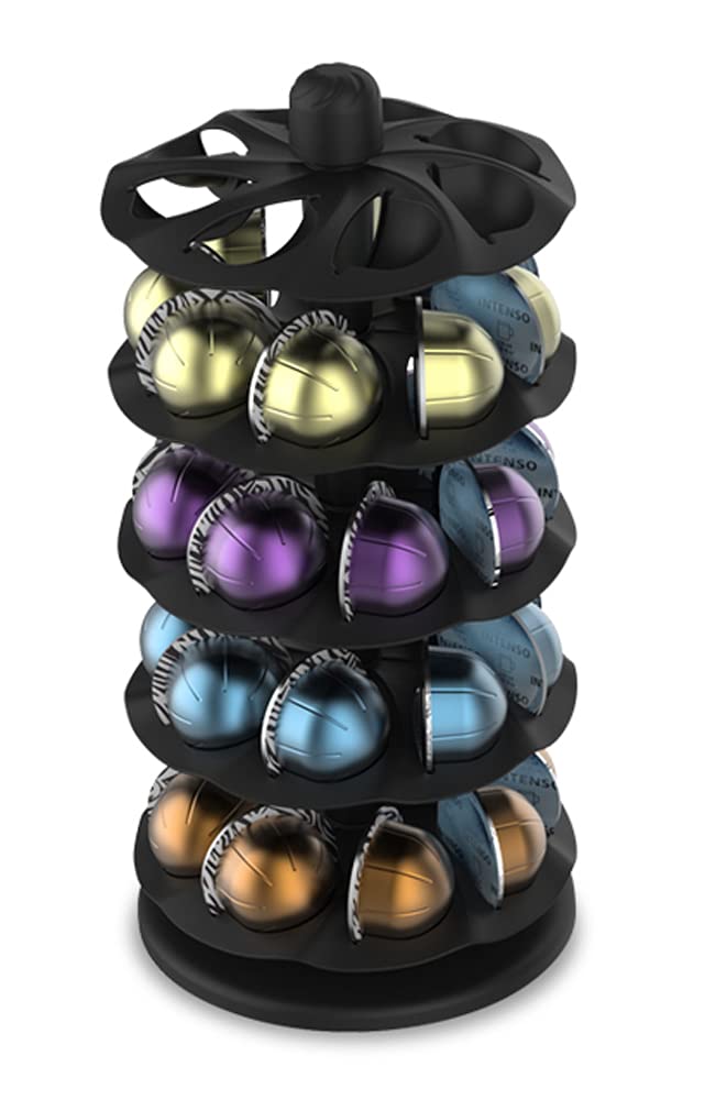 حامل تنظيم كبسولات القهوة الدوار EVERIE متوافق مع 40 كبسولة نيسبريسو فيرتولين أسود