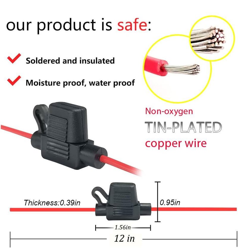 VANTRONIK Waterproof MINI Inline Fuse Holder with 18 Gauge AWG Wire 12 Inches Long Fit for Small Blade Fuse in Vehicle Automotive Car Boat Tractor 5 Pack - Image 5