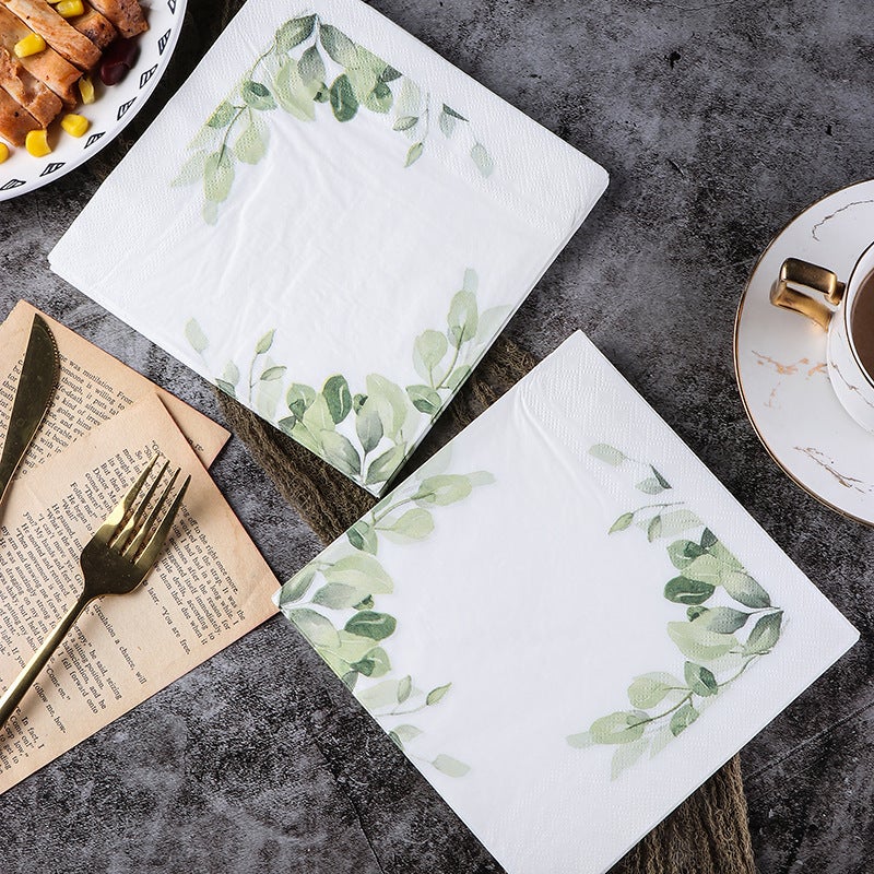 Supply Spot New Leaves Color Printing Napkin Paper Towel Western Restaurant Bakery For Facial Tissue - Image 1