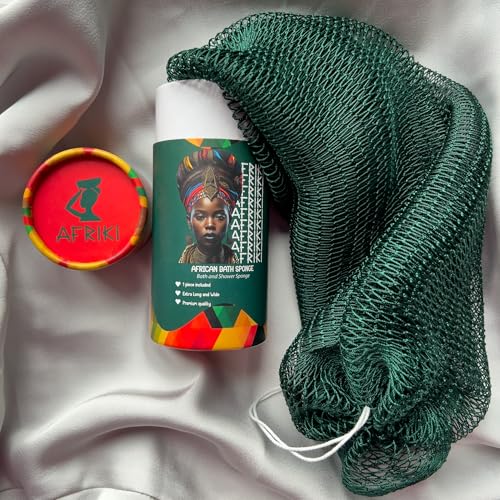 AFRIKI African Net Sponge – Exfoliating Body Scrubber, Black Owned & Rooted in Africa, All Skin Types | 45 in Long (Forest Green) - Image 3