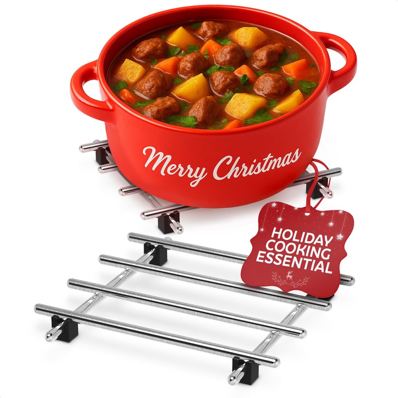 LEGLO 2 Pcs Metal Trivets for Hot Dishes â€“ Christmas Stainless Steel Trivet Set, 7x7 Heat & Rust-Resistant, Rubber Anti-Slip Feet Protects Surfaces from Hot Pots, Pans, and Bakeware, Great for Gifts Giving - Image 1