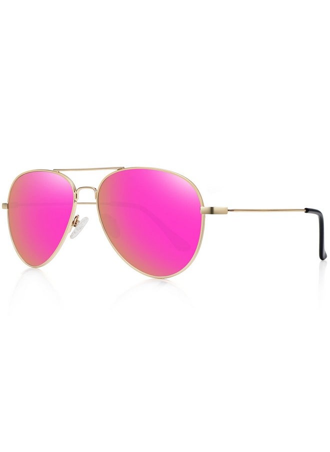 WOWSUN Classic Polarized Aviator Sunglasses For Women Men (Golden Frame Purple Pink Mirrored Lens)  - Image 1