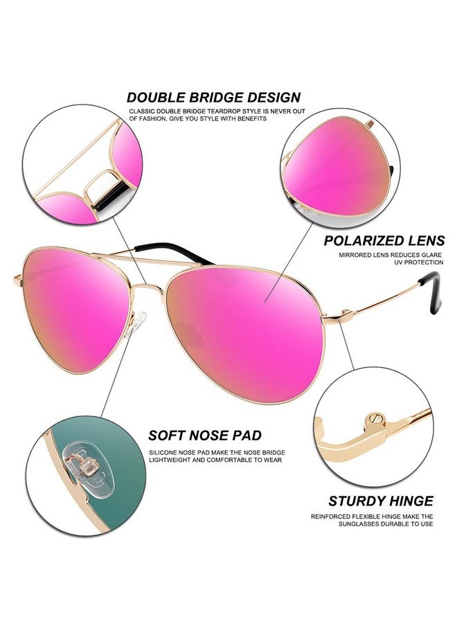 WOWSUN Classic Polarized Aviator Sunglasses For Women Men (Golden Frame Purple Pink Mirrored Lens)  - Image 3
