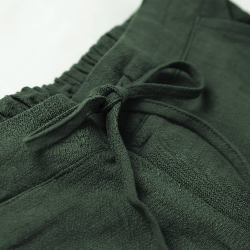 Tanming Linen Pants for Women Summer Casual High Waisted Drawstring White Beach Pant (ArmyGreen, S) - Image 2