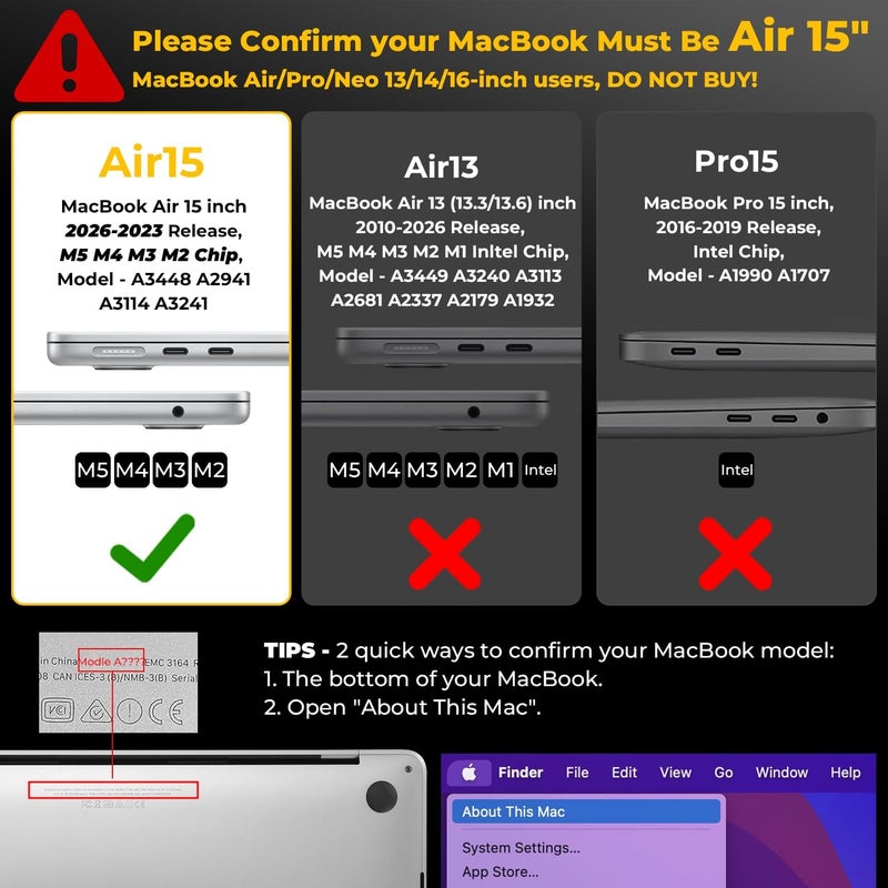 Case Compatible for New MacBook Air 15 inch M5 A3448 M4 A3241 M3 A3114 M2 A2941 with Liquid Retina Display&Touch ID,2026 2025-2023 Release,Plastic Hard Shell Cover,Smooth Shiny,Crystal Clear - Image 2