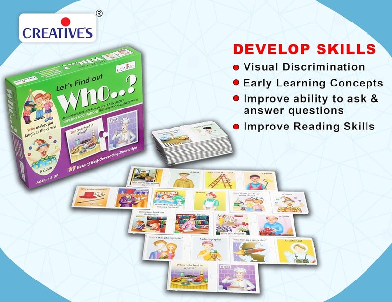 Creatives Let's Find Out-Who | WH Question Series | Self-Correcting Match Ups Game | Who is The Part of What, When, Where, Why, How Series | Learning Educational Puzzles | Game for Ages 4 & Up - Image 4
