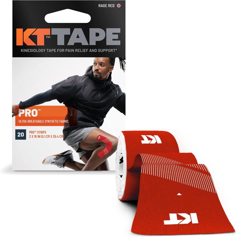 KT TAPE شريط كينيسولوجي رياضي صناعي برو، 20 قطعة، شريط مقطع مسبقًا بطول 10 إنش - Image 1
