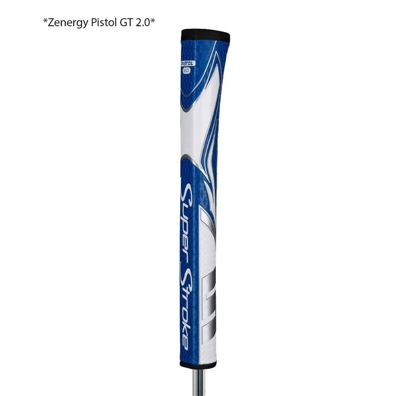 Super Stroke SuperStroke Zenergy Pistol 1.0 Golf Putter Grip with No Taper Enhanced SPYNE Technology, New Multi-Zone Texturing and Tech-Port, Blue/White - Image 2