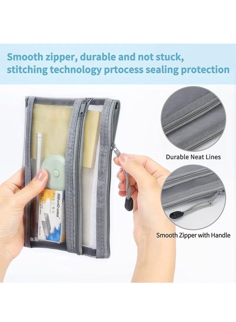 Loquat 3 Pcs Pencil Case Set, Clear Exam Pencil Pouch, Mesh Zipper Pen Pouch, Nylon Pencil Storage Pouch, Makeup Bag for Women, Portable Office Stationery Pouch for Students Adults - Image 4