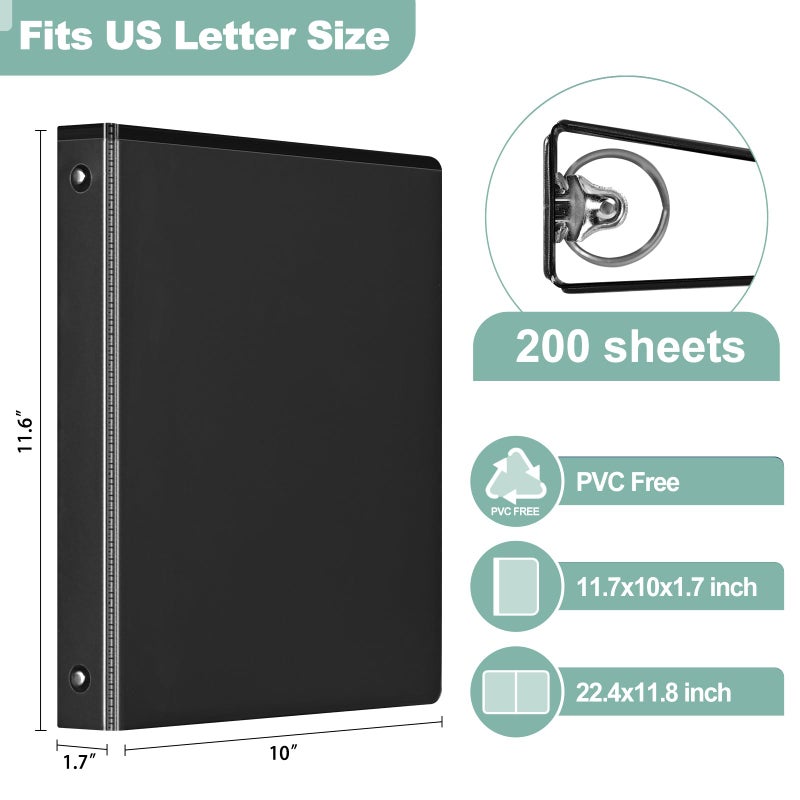 SUIN1-Inch 3-Ring-Binder, Customizable Clear View Cover, for US Letter Size 8-1/2 x 11'', Perfect for Office/School (Black - 12 Packs) - Image 2