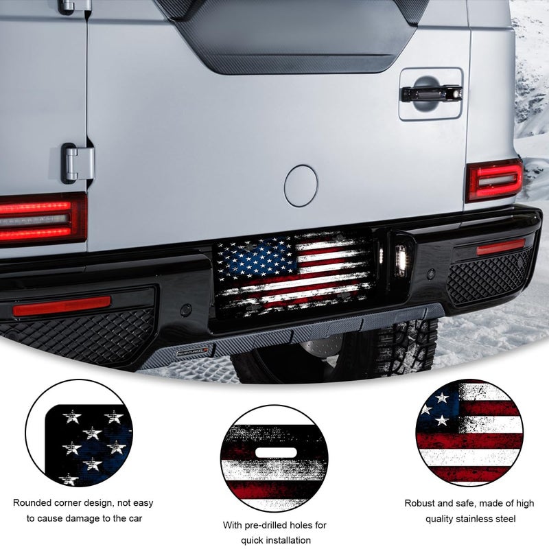 NYTKL Vintage American Flag License Plate, Personalized Novelty USA Flag Car Front License Plate Cover with 4 Screws, Stainless Aluminum Metal American License Tag for Decor (Black & Red) - Image 3