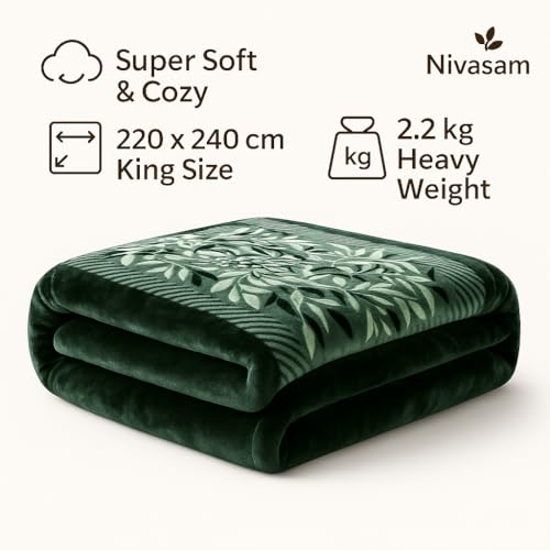 Nivasam Super Soft Semi Cloudy Mink Blanket Double Bed Ultra-Plush Heavy 2.2 kg Winter Blanket | Warm, Cozy & Durable Machine Washable Luxury Blanket for All Seasons (Forest Leaf) - Image 3