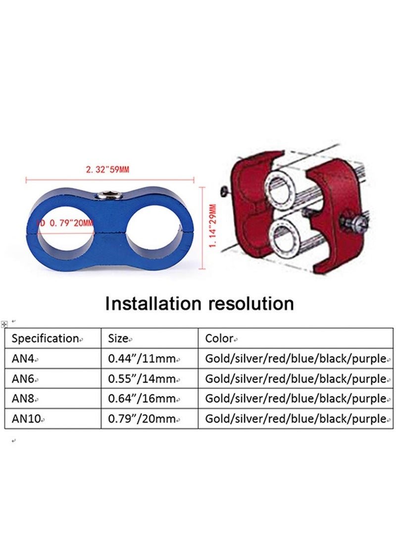 Generic 10AN Hose Separator Clamp, 4pcs Aluminum Fuel Line Mounting， Divider Hose， Fitting Adapter Fit for 5/8 Fuel Line, Oil Line, Brake Line, Water Pipe, and Gas Line, Blue - Image 4