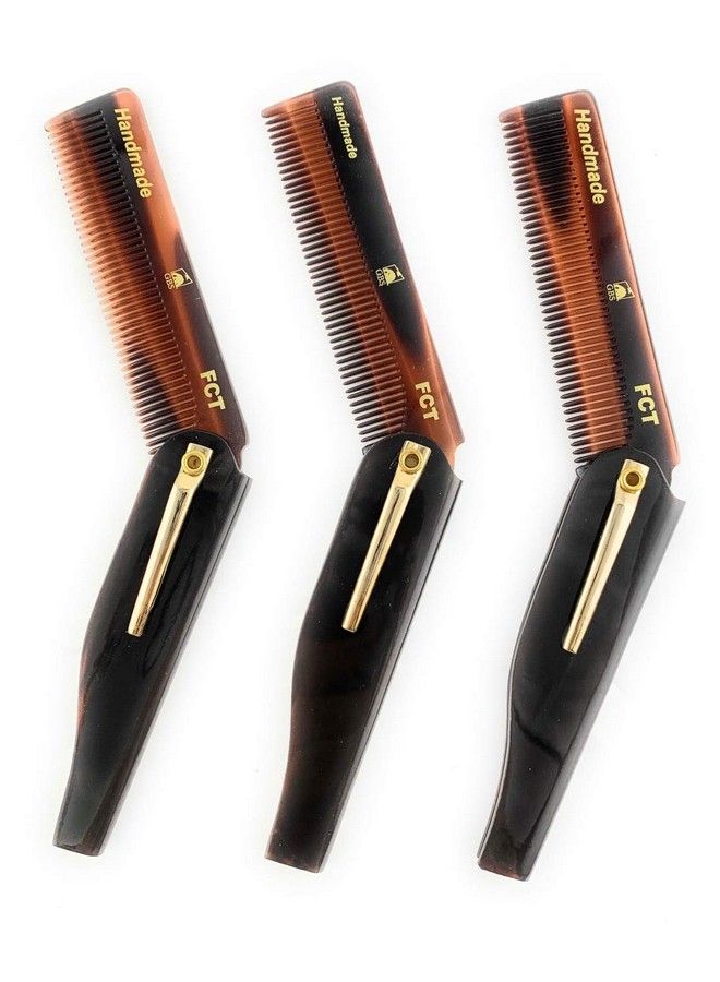 G.B.S مشط جيب قابل للطي مصنوع يدويًا للرجال أو النساء لتصفيف الشعر يوميًا للسفر أو الصالة الرياضية أو المكتب مشط على شكل سلحفاة أنيق 100 مم بأسنان دقيقة عبوة من 3 هدية عيد ميلاد - Image 2