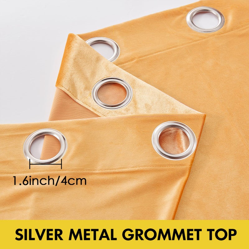 BULBUL Velvet Curtains 63 inch Length for Living Room Modern Mustard Yellow Window Drapes Darkening Grommet Curtains for Bedroom 2 Panels - Image 3