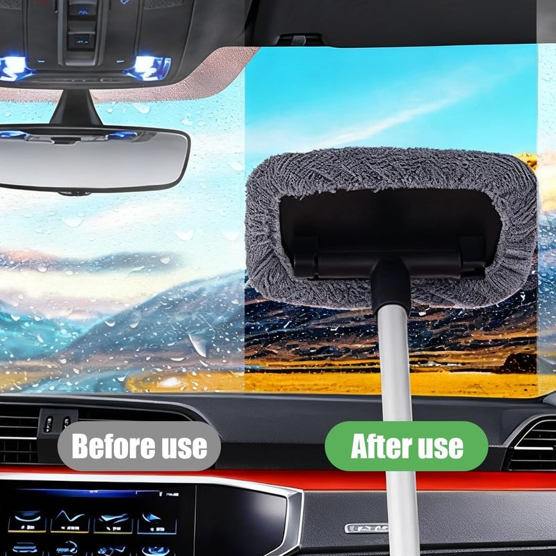 Sandfren Car Windshield Cleaning Tool, Vehicle Window Cleaner with 3 Reusable Pads & Extendable Handle, Automotive Glass Wiper Wash Kit for Interior Exterior, Universal for Vehicles (Rectangular) - Image 5