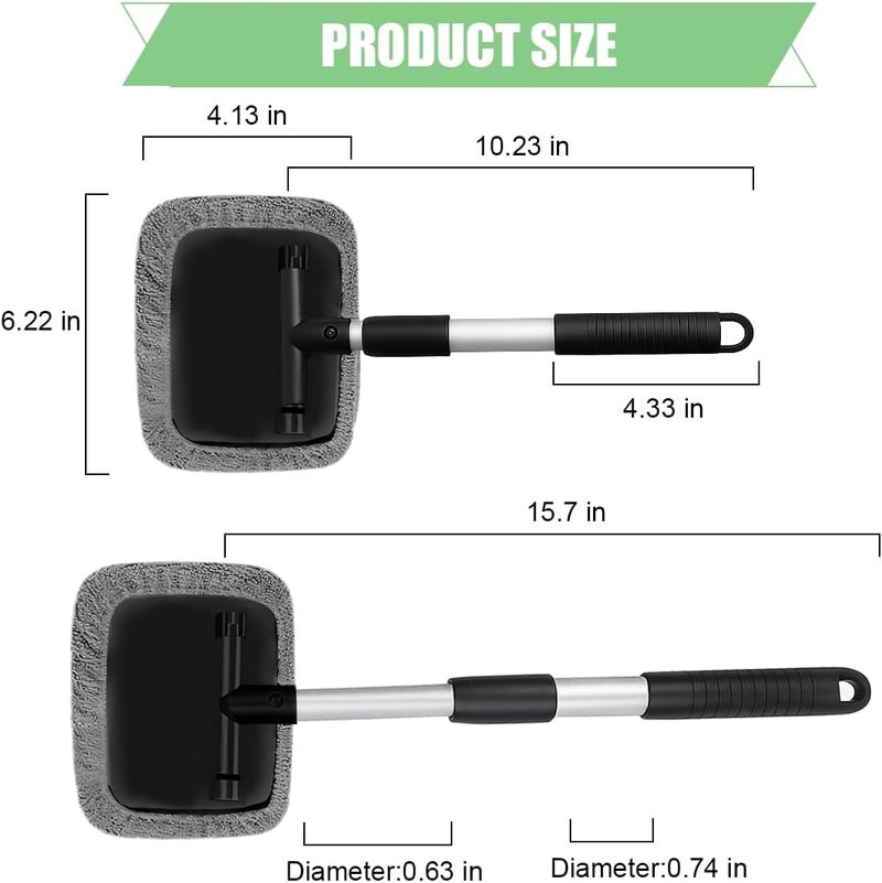 Sandfren Car Windshield Cleaning Tool, Vehicle Window Cleaner with 3 Reusable Pads & Extendable Handle, Automotive Glass Wiper Wash Kit for Interior Exterior, Universal for Vehicles (Rectangular) - Image 2