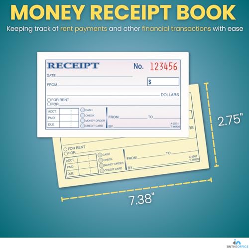 1InTheOffice Receipt Book with Carbon Copies, Rent Receipt Book, Cash Receipt Book, 2-3/4 x 5-3/8 Inches, 2-Parts, Carbonless, White/Canary, 50 Sets/Book, 4 Books - Image 2