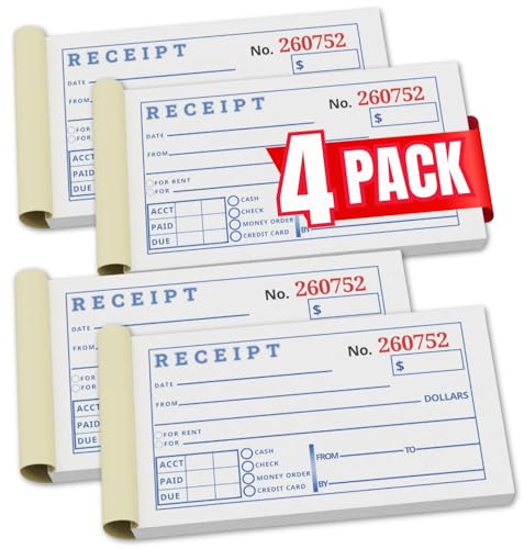 1InTheOffice Receipt Book with Carbon Copies, Rent Receipt Book, Cash Receipt Book, 2-3/4 x 5-3/8 Inches, 2-Parts, Carbonless, White/Canary, 50 Sets/Book, 4 Books - Image 1